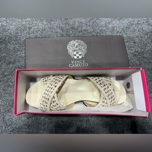 Vince Camuto Cream Cross-Strap Studded Slide Sandals T0078